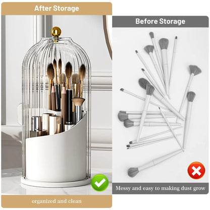 Concealed Toothbrush Holder, Rotating Bathroom Organizer Countertop, Toothbrush Holders with Cover, Bathroom Counter Organizer with Covered Makeup Brush Holder (1Pcs White)