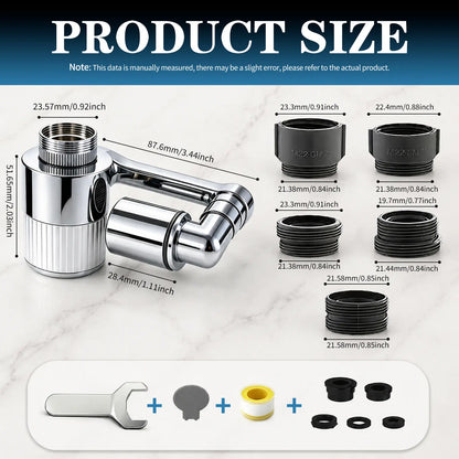 SOPAMI 3D Filter Faucet Set - Multi-Angle Swivel Faucet Aerator with 3 Included Filter Cartridges, Anti-Splash Soft Aeration, Transparent Visible Filter Housing, Compatible with Kitchen, Bathroom & Laundry Faucets