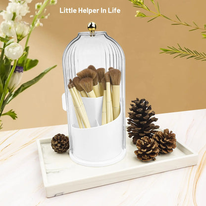 Concealed Toothbrush Holder, Rotating Bathroom Organizer Countertop, Toothbrush Holders with Cover, Bathroom Counter Organizer with Covered Makeup Brush Holder (1Pcs White)