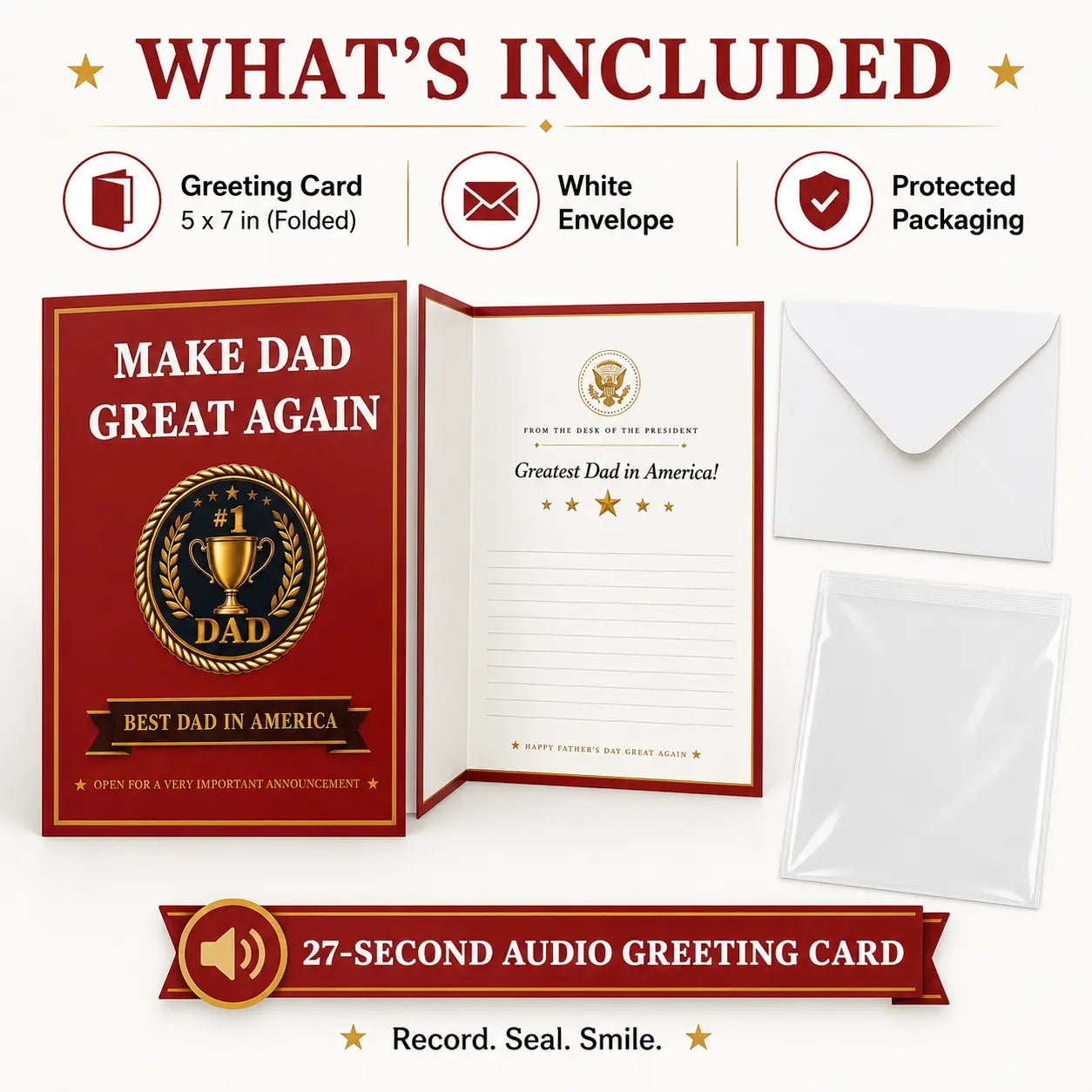 Hilarious Father’S Day Talking Card for Dad – 27-Second Real Presidential Voice, 5X7 Funny Gift for Dad, Husband, Grandpa from Son or Daughter