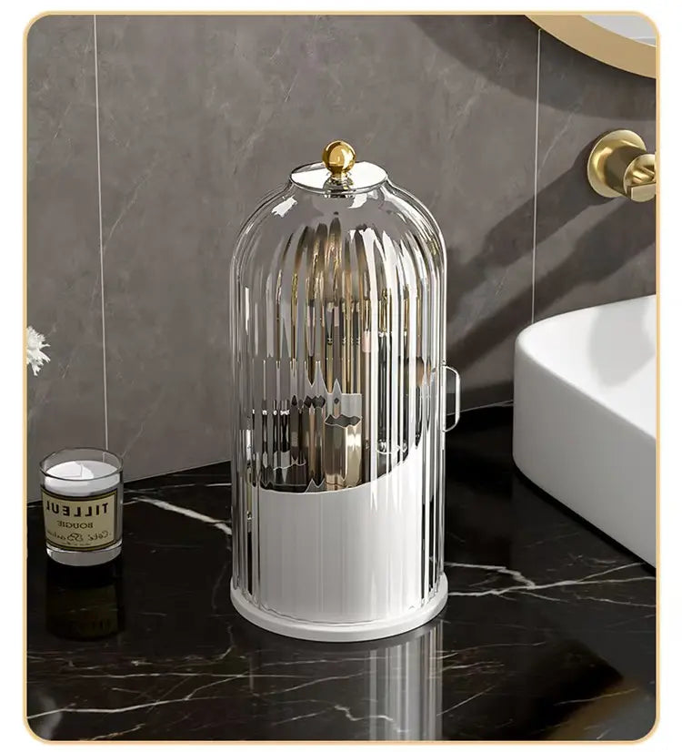 Concealed Toothbrush Holder, Rotating Bathroom Organizer Countertop, Toothbrush Holders with Cover, Bathroom Counter Organizer with Covered Makeup Brush Holder (1Pcs White)